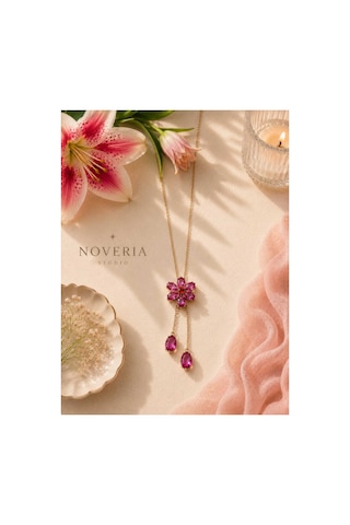 Bloom Collection Pembe Çiçekli Kolye Pembe Pembe