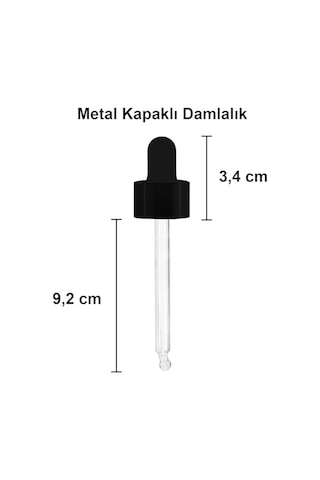 100 Ml Metal Kapaklı Damlalık Dropper Şişesi Serum 100 Cc Cam Şişe 6 Adet Siyah Kapak, Şeffaf Genel