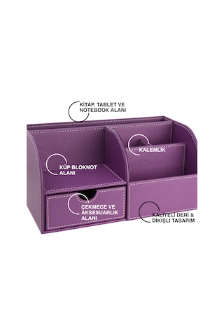 Masaüstü Düzenleyici,kalemlik,kumandalık,küpbloknotluk,tabletlik,kitaplık,6 Gözlü,çekmeceli,desktop Organizer,vegan,24,5 13 12 Lila