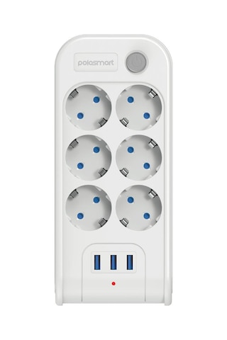 Polosmart Mp18 6 Prizli 3 Usb Çıkışlı Akım Korumalı Uzatma Kablosu 2 Metre Beyaz 2 M