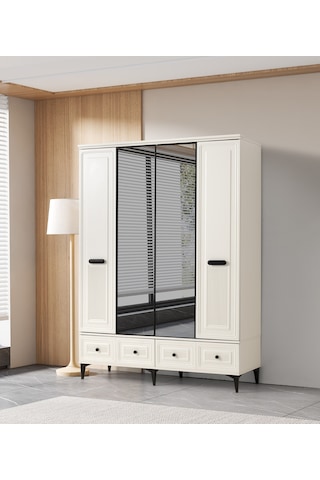 Alaska 4 Kapaklı %100 Mdf Elbise Dolabı Gardrop 154x54x212 Ekru