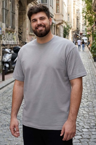 Tommylife Gri Basic Kısa Kol O Yaka Büyük Beden Erkek T-shirt - 88072 Gri