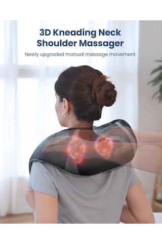 Comfıer Isıtmalı Kablosuz Boyun Masaj Aleti, Boyun Ve Omuzlar İçin Shiatsu Masajı, 3 Yoğunluk Seviyesine Sahip 3d Masaj Yastığı, Şarj Edilebilir, Kadınlar Ve Erkekler İçin Hediye, Siyah