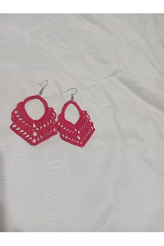 Golden Takış Modern El İşi Örgü Küpe Kırmızı