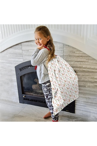 Büyük Noel Baba Hediye Çantası, Pamuklu Kordonlu, Yeniden Kullanılabilir Noel Geyik Yemişi