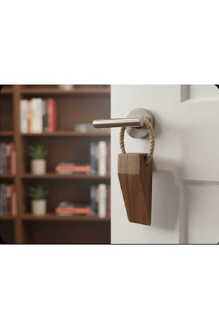 3 Adet Ceviz Ağacı Ahşap Kapı Stoperi, Kaymaz Keçeli Stop Door Yazılı Halatlı Kapı Tutucu 11x4x3 Cm