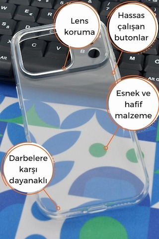 Apple Uyumlu iPhone 17 Pro Kredi Şeffaf Düz Kılıf Kamera Korumalı Şeffaf