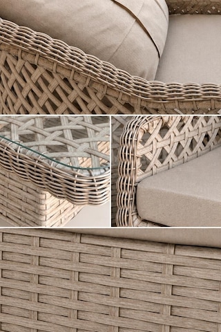 Niron Grand 3'lü Rattan Alüminyum Bahçe Oturma Grubu - Cappucino Temperli Cam Set 3+1+1+puf Diğer