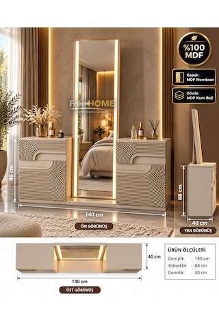 Freehome Alaçatı Kum Beji Mdf Membran Kapaklı Şifonyer 140x88x40 Kumbeji