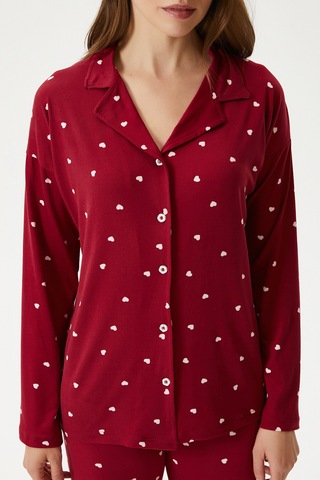 Ritnice Kadın Sweety Extra Soft Bordo Kalpli Pijama Takımı Bordo