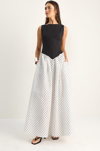 Shade Kadın Belden Oturtmalı Puantiyeli Cep Detaylı Maxi Elbise 8707 60286183 - Siyah