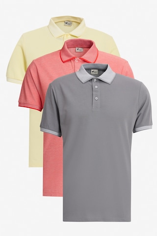 AC&Co / Altınyıldız Classics Erkek Sarı Beyaz-grı-nar Cıcegı Slim Fit Dar Kesim 3 'lü Kıvrılmaz Polo Yaka Tişört Çok Renkli