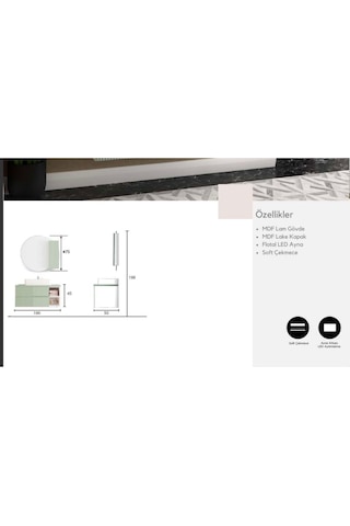 Evros Hilal 100 Cm Banyo Dolabı Yeşil