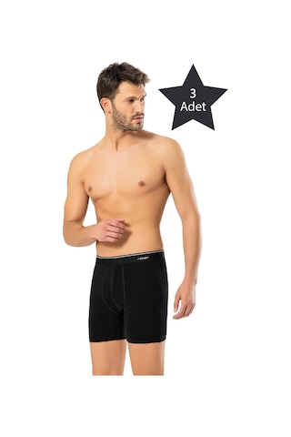 Erdem Erkek Pamuk Elastan Uzun Boxer 1470 - 3 Adet Siyah
