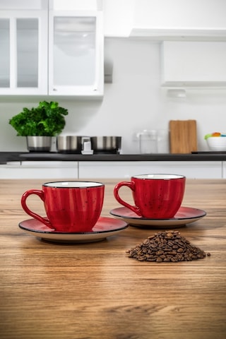 Çilek 2 Kişilik Porselen Kahve Fincan Takımı El Dekoru