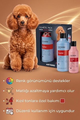 Artero Kızıl Poodle Köpekler İçin Renk Canlandırıcı Ve Yoğunlaştırıcı Profesyonel Şampuan Seti