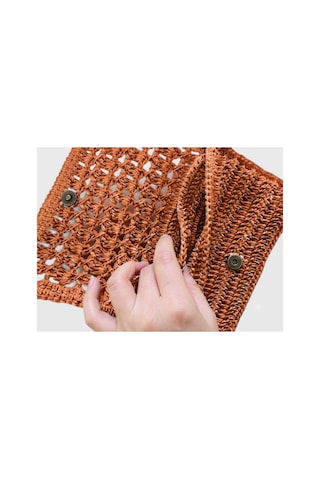Myzumax El Örmesi Kadın Kağıt İp Portföy Çanta - 2 Bölmeli Mıknatıslı Bilek Askılı Bohem Clutch Tarçın