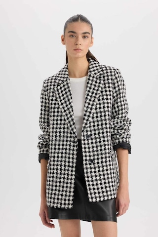 DeFacto Oversize Geniş Kalıp Ceket Yaka Düğmeli Tweed Desenli Blazer Ceket V2814AZ24AUBK81 Siyah