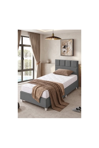Baza Seti, Monaco Tek Kişilik Baza Başlık Maxi Yatak Seti, Gri - 100x200 Cm 100 x 200