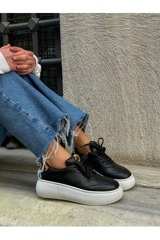 Erva'nın Butiği Siyah Cilt Leoy Leopar Bağcıklı Kadın Sneakers-5725