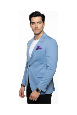 Plus Scorpion Erkek Pamuklu Penye Likralı Tek Düğmeli Çift Yırtmaçlı Blazer Ceket Mavi
