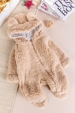 Babymod Kapüşonlu Welsoft Peluş Kışlık Kız/erkek Bebek Tulum Bej