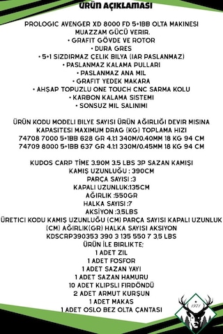 Prologic Avenger 8000xd Kudos Carp Time 3.90m 3.5 Lbs Sazan Olta Seti Standart