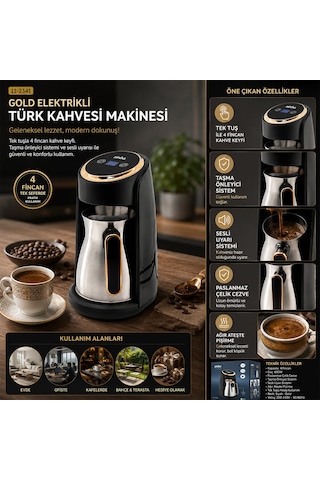 Gold Elektrikli Türk Kahvesi Makinesi 4 Fincan Sesli Uyarı - Taşma Önleyici Sistem Scm-2984 5477
