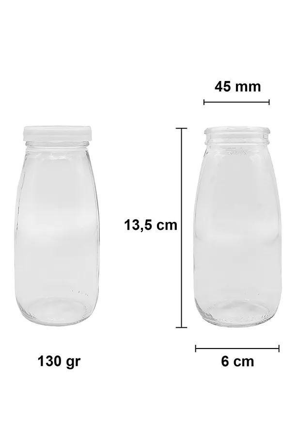 4 Adet Beyaz Plastik Kapaklı 250 Ml Şeffaf Sürahi Süt, Ayran, Su, Limonata, Meşrubat Şişesi Cam Şişe