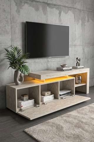 Luma Led Işıklı Tv Ünitesi 160 Cm - Modern Tv Sehpası Krem