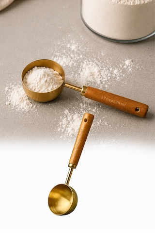 45 Ml Ahşap Saplı Gold Kahve Ölçü Kaşığı Paslanmaz Çelik Kahve Çay Mama Ölçme Kaşığı Altın
