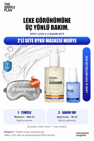 The Simple Plan Spot Less Leke & Ton Eşitleme Bakım Seti - Serum + Temizleyici Uyku Maskesi Hediyeli 2'li