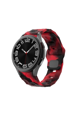 Galaxy Watch Uyumlu 5 40mm Zore Krd-116 20mm Futbol Desenli Spor Tasarımlı Silikon Kordon-siyah-kırmızı
