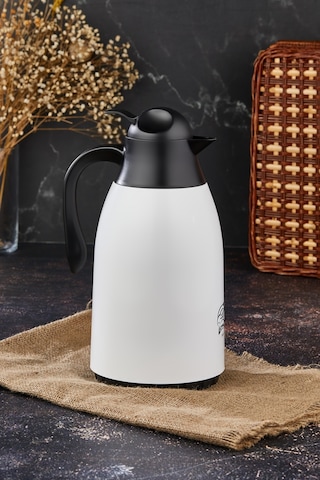 1,3 Litre Cam Hazneli Plastik Termos-beyaz