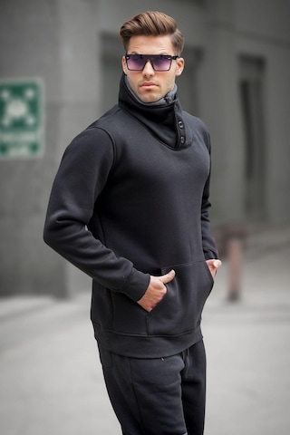 Madmext Madmext Triko Yaka Düğmeli Siyah Sweatshirt 4411-siyah Siyah