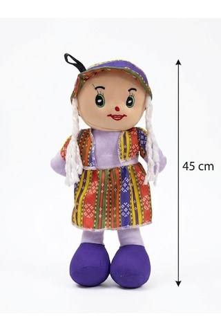 Yöresel Oyun Arkadaşım Büyük 45cm Yöresel Elbiseli Ve Şapkalı El Yapımı Oyuncak Bez Bebek Mor