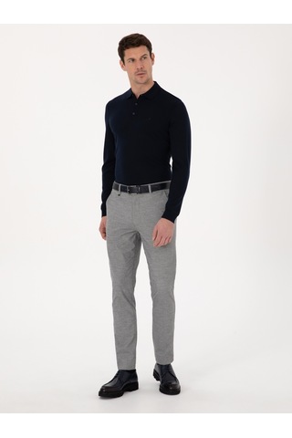 Cacharel Gri Slim Fit Mikro Desenli Pamuk Karışımlı Kanvas Pantolon