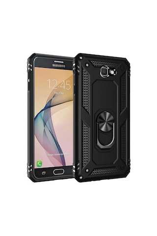 Samsung Galaxy Uyumlu J7 Prime Kılıf Sert Silikon Yüzüklü Stand Özellikli Kapak