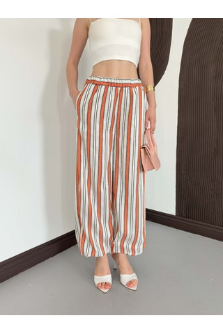 Verymoda Çizgili Salaş Pantolon D3094 Kiremit