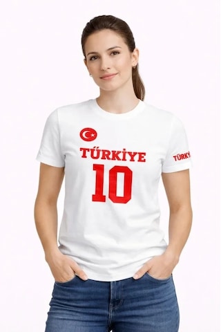 İkales Türkiye Ay Yıldız Baskılı 10 Numara Forma Tişört Taraftar T-shirt - Beyaz