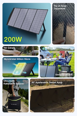 200w Taşınabilir Güneş Panelili Kamp & Karavan İçin Katlanabilir Solar Güç Kaynağı