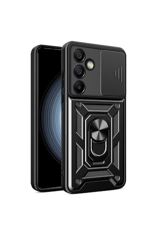 Samsung Galaxy S24 Fe İle Uyumlu Kılıf Sürgülü Siyah Panther Yüzüklü Silikon Orijinal Samsung Galaxy S24 Fe İle Genel