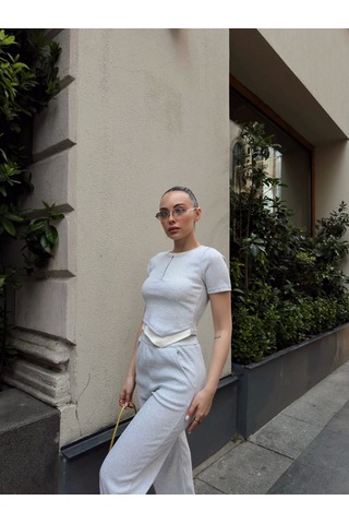 Düğme Yakalı Gri Alt Üst Takım S3943 Gri