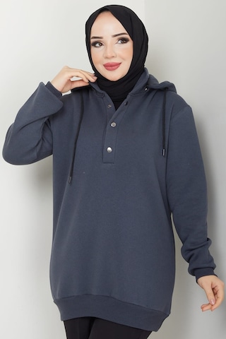 Esilanur Çıkarılabilir Kapüşonlu 3 İplik Şardonlu Sweatshirt Antrasit