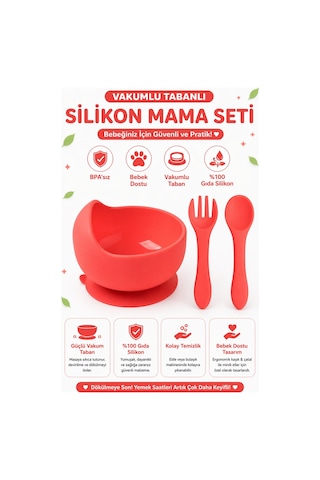 Jojobebek Vakumlu Silikon Mama Kasesi, Altı Vakumlu Mama Kasesi, Silikon Kaşık-çatal / Pembe