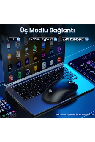 Aula Sc900 Pro Paw3395 Sensör 26000 Dpı 8000hz Kablolu Ve Kablosuz Gaming Oyuncu Mouse Siyah Evrensel