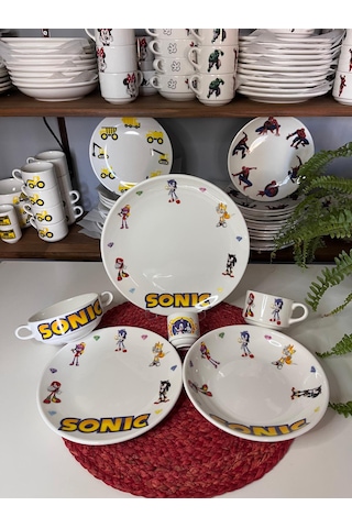 7 Parça Sonic Model Çocuk Bebek Yemek Takımı Beslenme Seti Çok Renkli