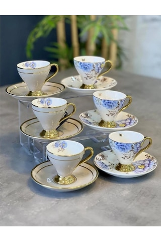6'lı Porselen Royalty Kahve Fincanı -4379 Çok Renkli