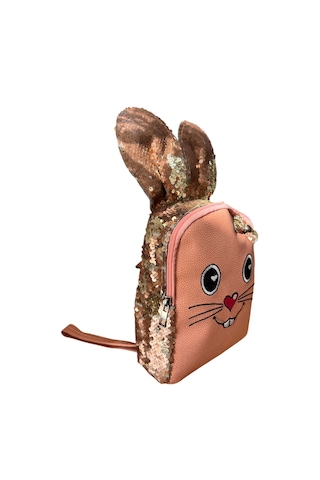 Çocuk Çanta Tavşan Figürlü Pullu Kız Çocuk Sırt Çantası Pullu Sırt Çanta Açık Pudra Pembe