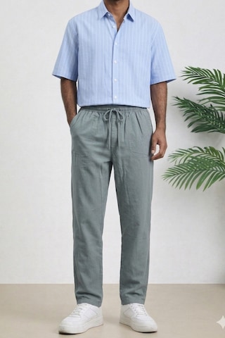 Tarz Cool Erkek Yazlık Keten Karışımı Relaxed Pantolon Gri